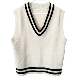 OAK + FORT Oversized Varsity Work Office Preppy V-Neck Sweater Vest - Small